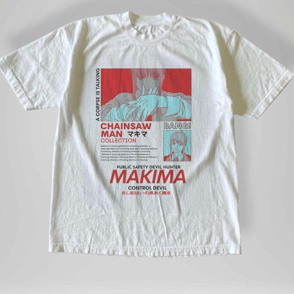 Gildan White T Shirt Chainsaw Man Makima White Graphic Tee